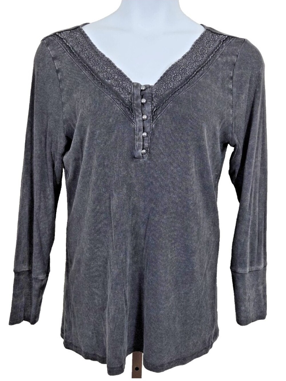 Torrid Women's 2 2X Ribbed Cotton Modal Lace V-Neck Long Sleeve Henley Top NWT